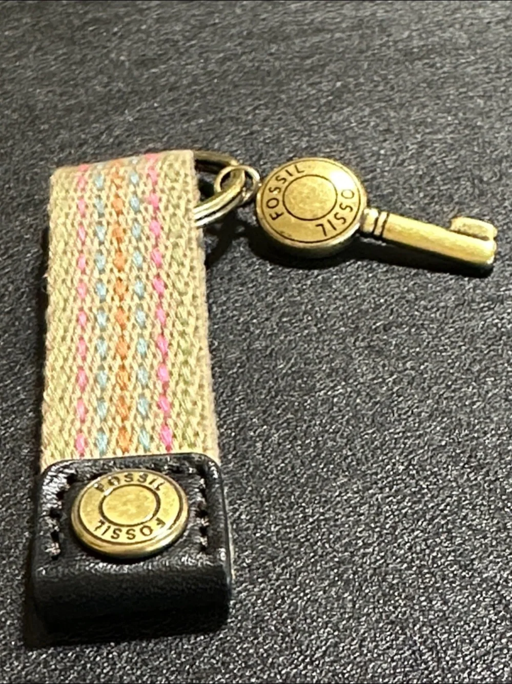 Fossil Vintage Multicolor Strap Brass Signed Key Chain
